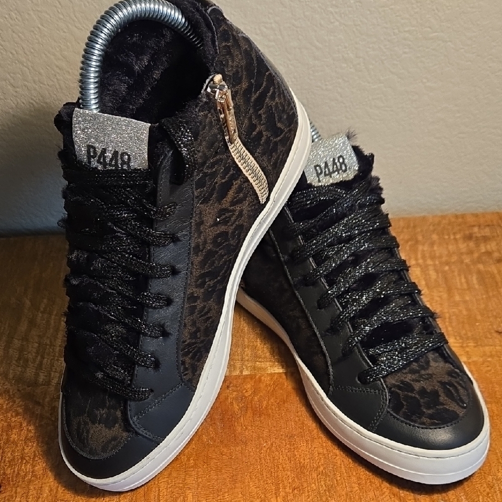 P448 Black and‎ Brown Leopard Print Sneakers